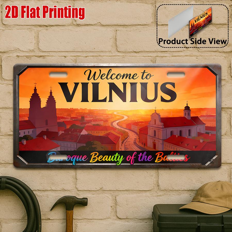 D Flat D Flat D Flat D Flat D Flat pc Welcome to Vilnius Vintage Metal Sign D Flat European City ThemeLiving Room 15x30cm(5.9x7.8inch)