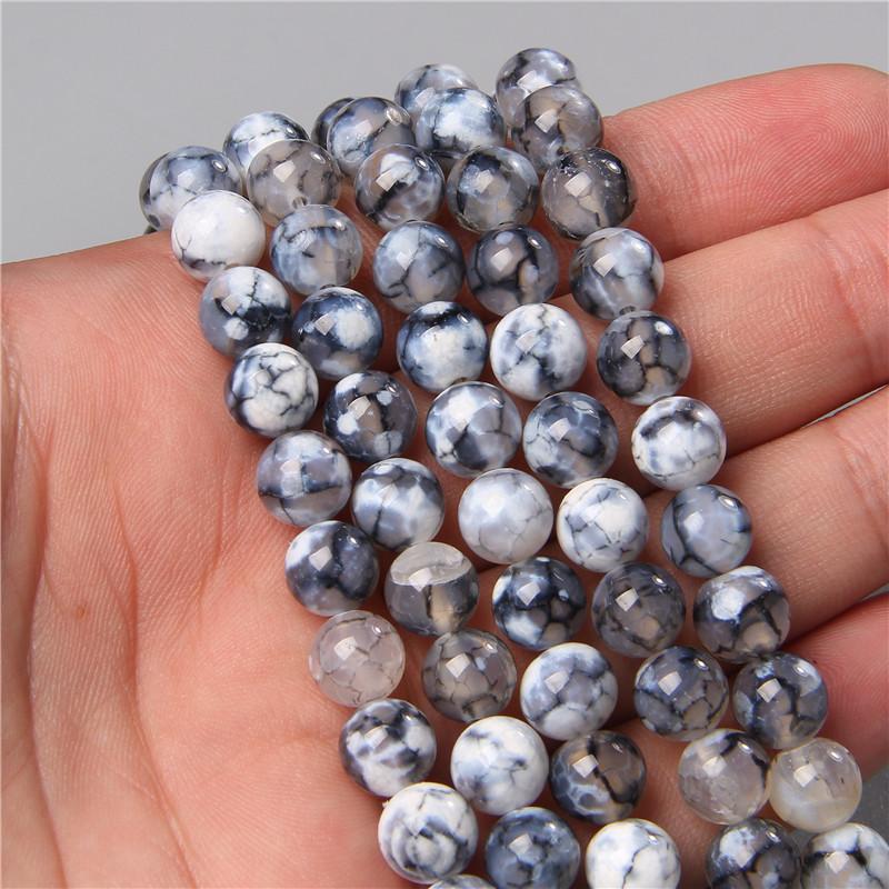 Natural Smooth Dragon Veins Agates Beads Loose Cracked Stone Beads for Jewelry Making DIY Bracelets Necklace 15'' 6 8 10mm