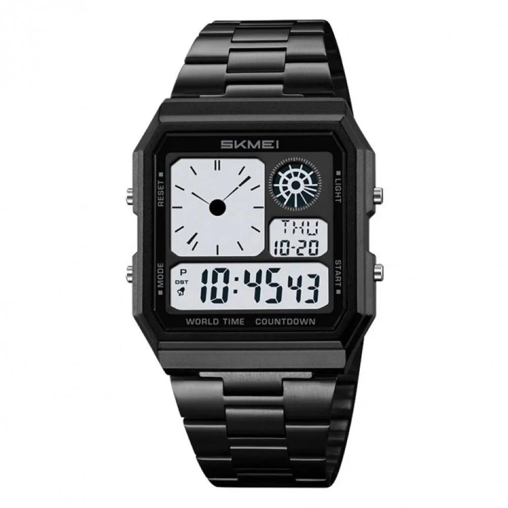 Men s Metal Wristwatch Analog Digital Dual Black Black and white