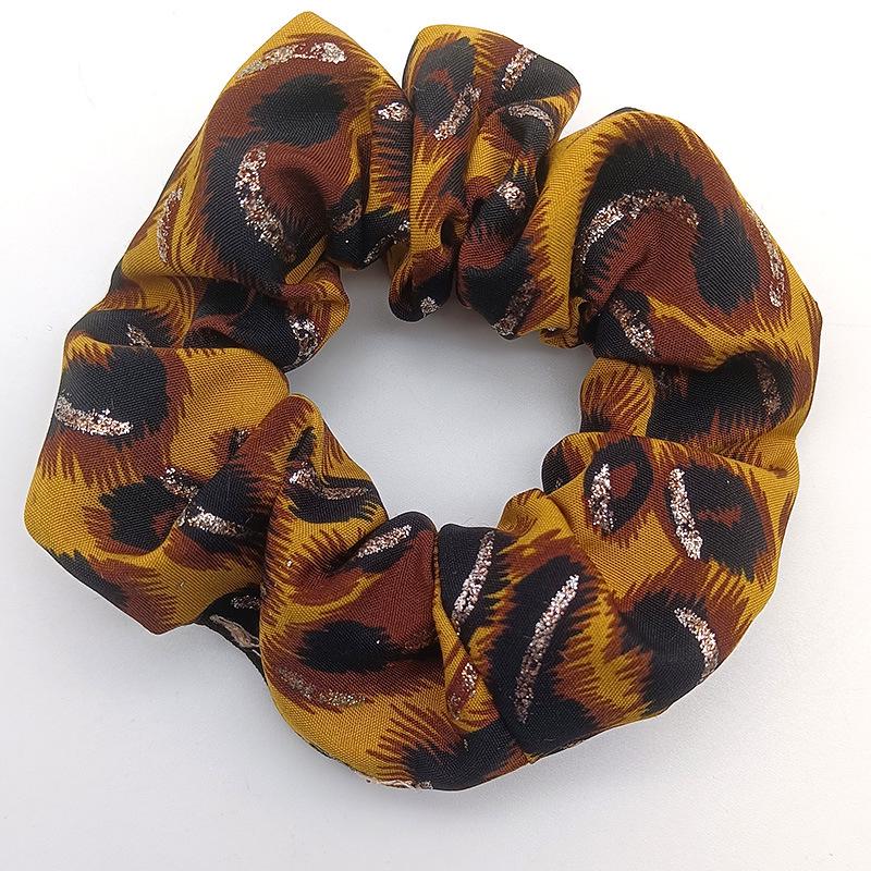 Korean Style Leopard Print Satin Hair Tie with Silver Thread