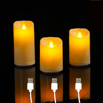 1 nebo 3 kusy bezplamenných LED dobíjecích svíček s USB, pohyblivým knotem, tančícími plamennými svíčkami, výška 3/4/5 palců
