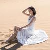 Forest Chic White Spaghetti Strap Dress - Gentle Fairy Long Vacation Dress Sanya Beach Style (f2105)