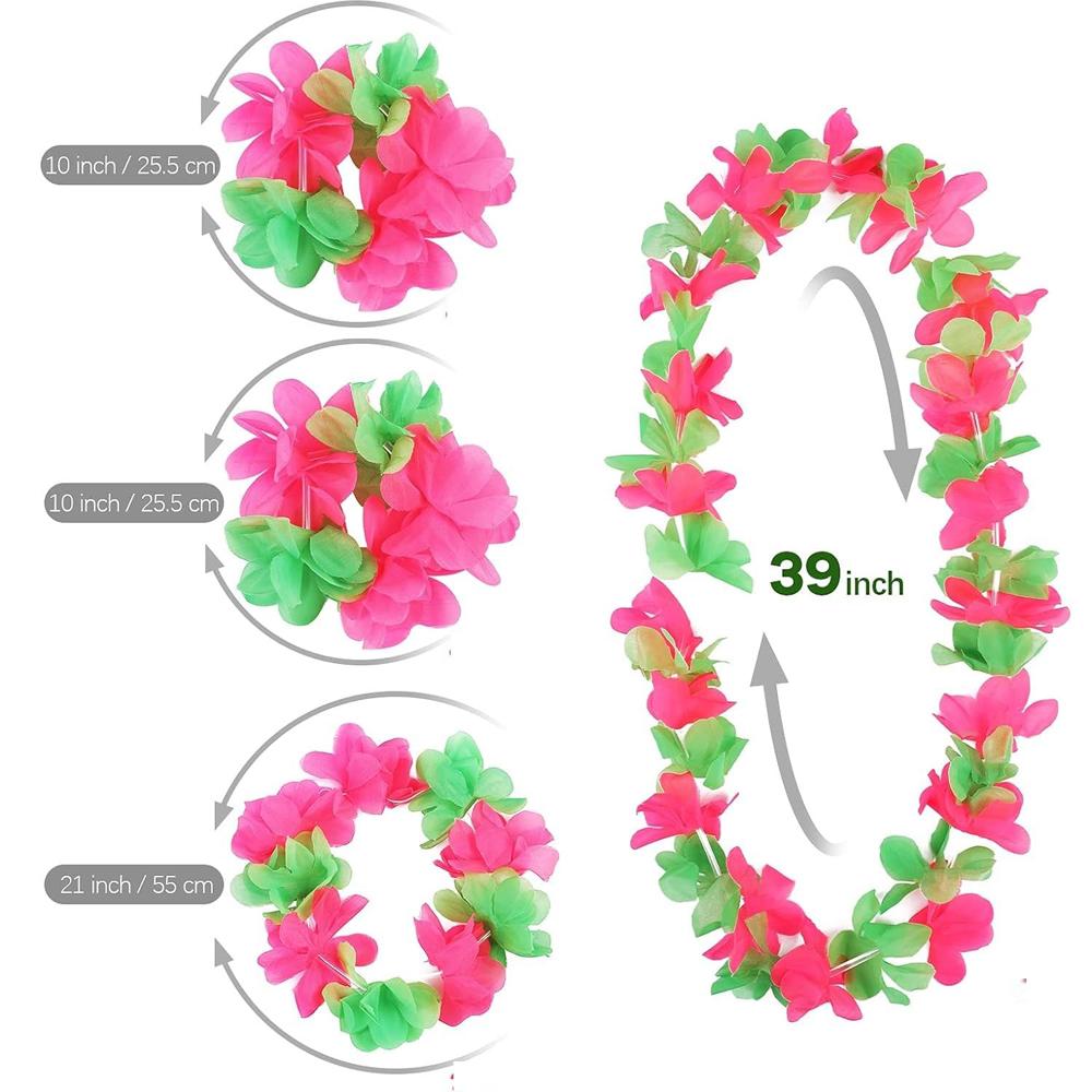 Hawaiian Leis Party Decorations, Hawaiian Flower Necklace Flowers Bracelets Headband, for Tropical Hawaiian Party Theme Beach Party