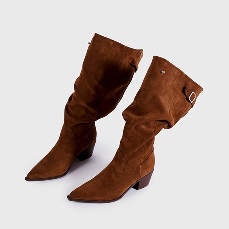 

Fashion Star style Zip Fold Faux Leather Western Women Knee-high Boots Fashion Autumn Winter High heels Cowboy Long Boots Shoes Botas 35