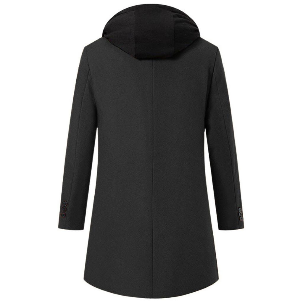 Autumn Winter Men's Thickened Padded Wool Hooded Overcoat, Fake Two-piece Mid-length Warm Parka Jacket
