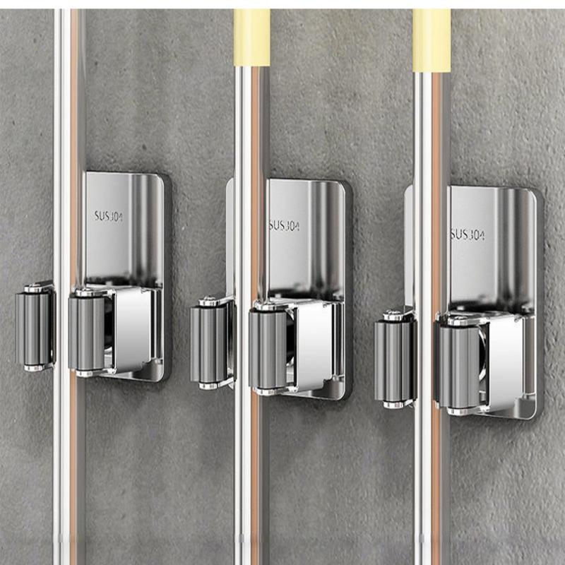 Organizer Wall Mounted Broom Holder Mop Clip Stand Brush Rack Hanging Pipe Hook Kitchen Storage Bathroom Accessories Tools