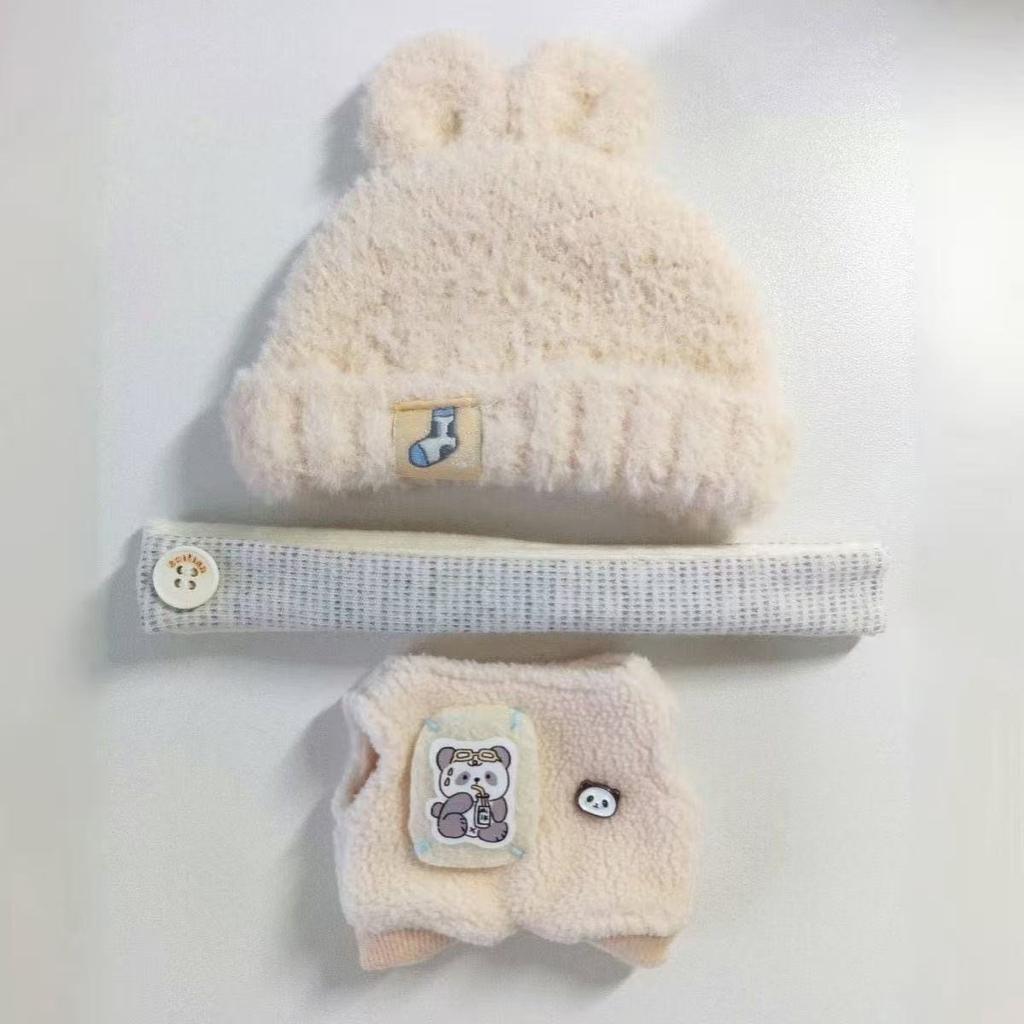 Only Clothes For 10Cm Doll Set Cute Milk White Rabbit Ear Hat Cute Plush Doll Dress Up Accessories Soft Jumpsuit Scarf Outfit
