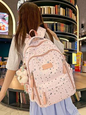 Women's Cute Star Print Korean Style Middle School Backpack - Campus Double Shoulder Bag