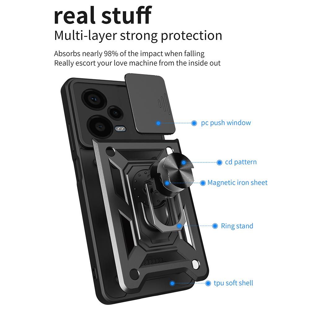 For Xiaomi Redmi Note 12 Pro+ 5G Kickstand Phone Case Slide Lens Protection PC+TPU Phone Cover