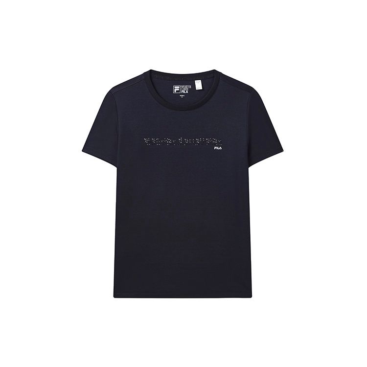 FILA Logo Fashion Sports Casual Simple Knitted Round Neck Short Sleeve T-Shirt Women T-Shirts Legendary-Blue F11W327101FNV