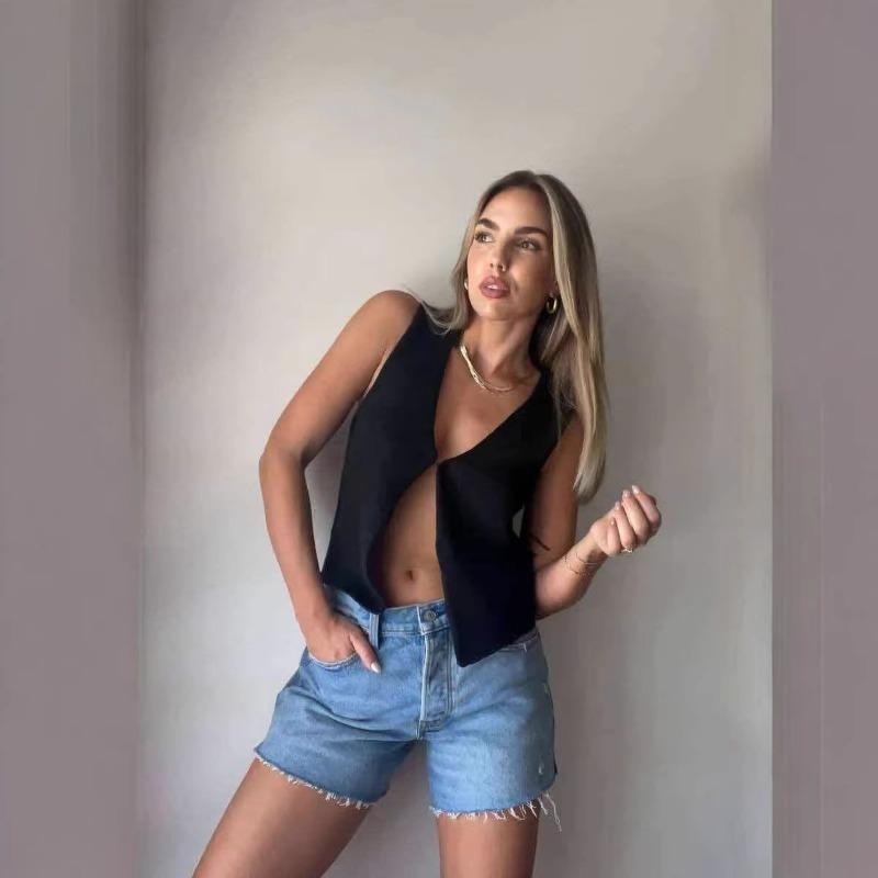 Sexy Vest for Women Summer New Sleeveless Hot Girl Knitted Top Cardigan Fashion