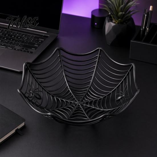 Spider Web Party Decoration Halloween Basket, Plastic Cobweb Design Fruit Serving Bowl, Treat for or Trick Candy Holder Dinner Table, Supplies Festive