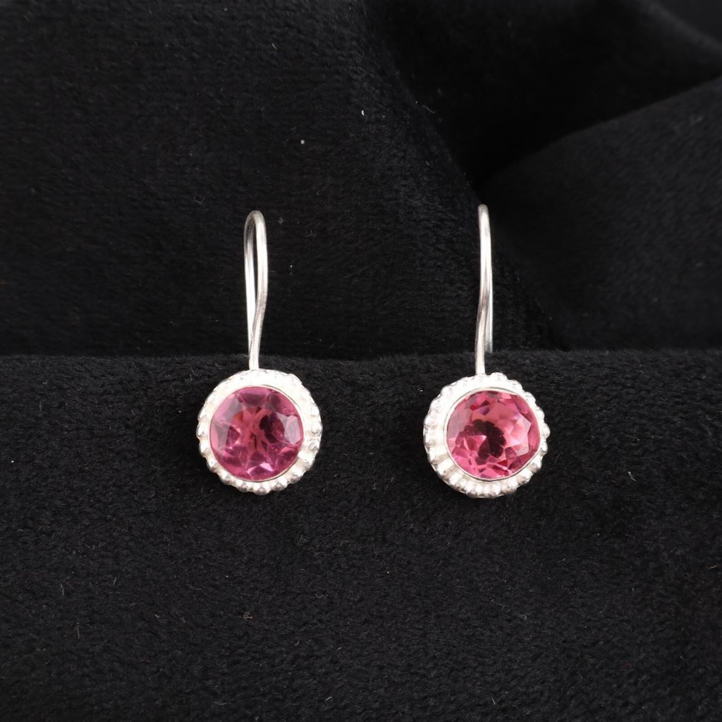 Pink Tourmaline Gemstone 925 Sterling Silver Jewelry Handcrafted Earrings 0.93" EE-177-15