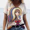 Summer Cartoon T Shirt Women Gilr Graphic 3D Print V-Neck Short Sleeve Pullover Outdoor Casual Y2k Clothing Female T-Shirts