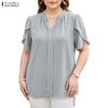 Women Casual V-Neck Solid Color Loose Short Sleeve Blouse