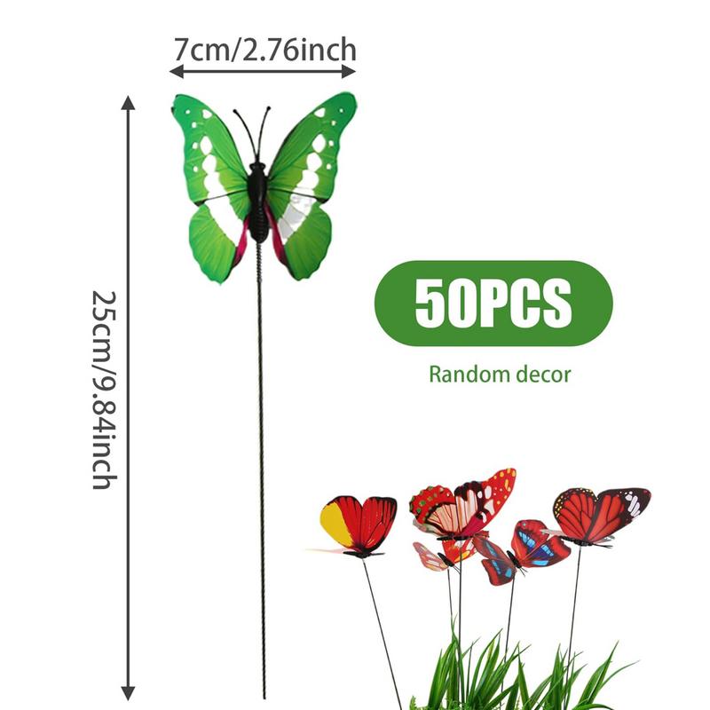 Garden Courtyard 50Pcs Butterfly Stake 7cm Colorful Waterproof Butterfly Flowerpot Stake For Home Party Decoration