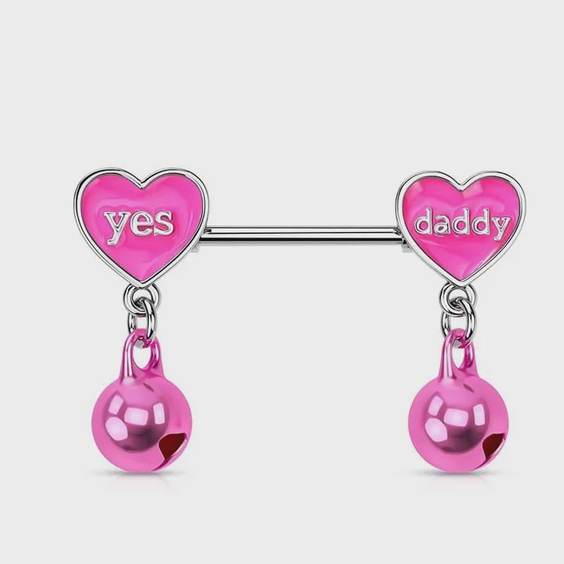 Pink Letter Stainless Steel 14G Nipple Barbell - Sexy Girl Piercing Jewelry