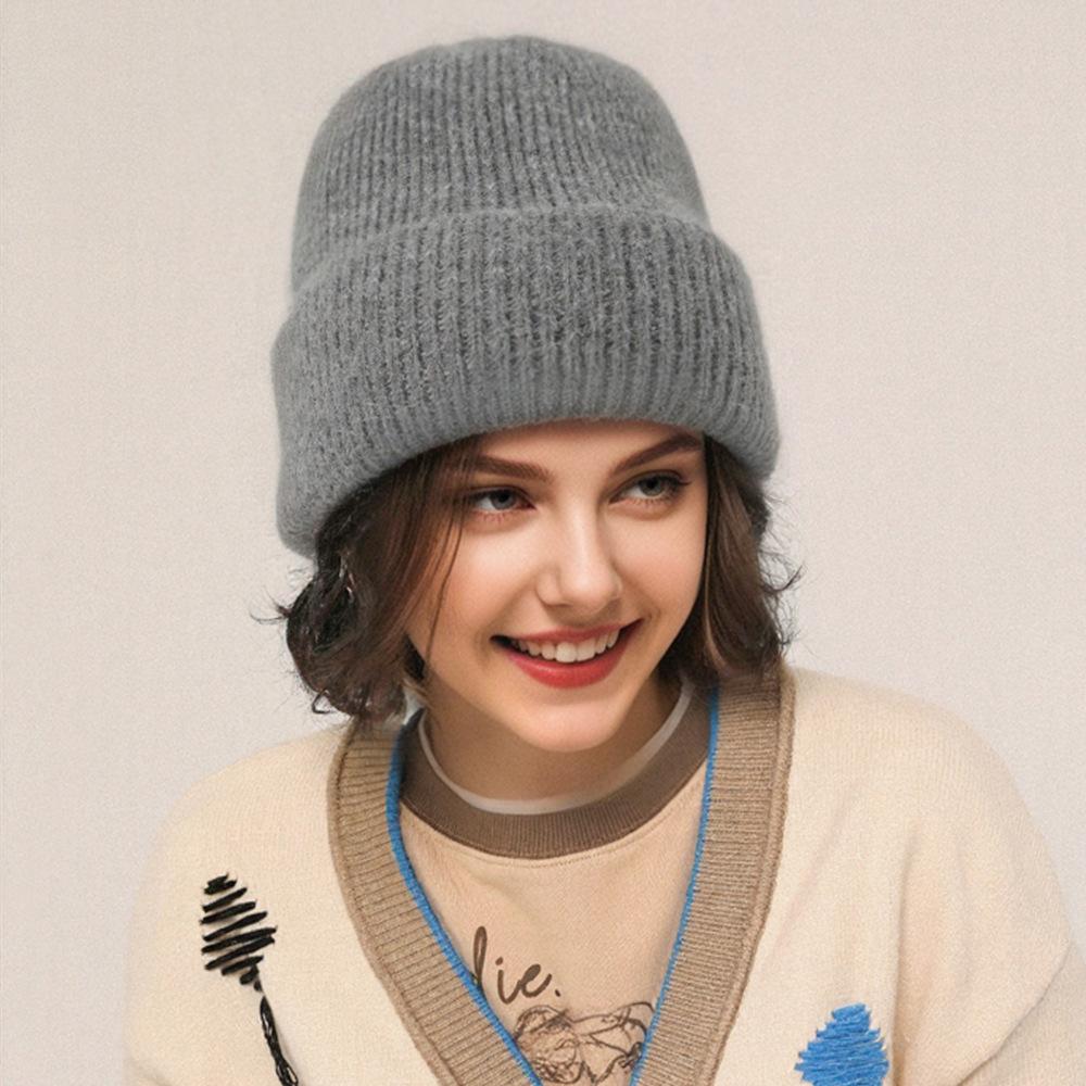 New Autumn and Winter Pure Cashmere Wool Hat for Women Warm Double Sided Thickened Versatile Casual Hat Fashionable Solid Color Knitted Hat
