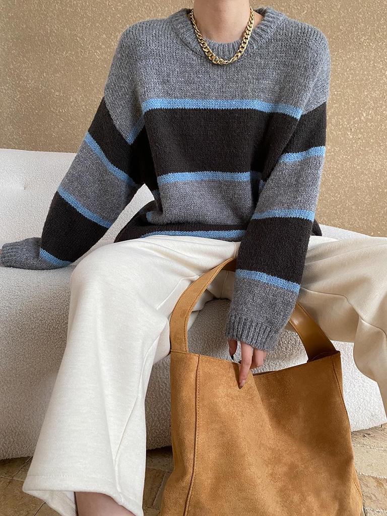 Sinan Retro Striped Loose Knit Sweater SN6772