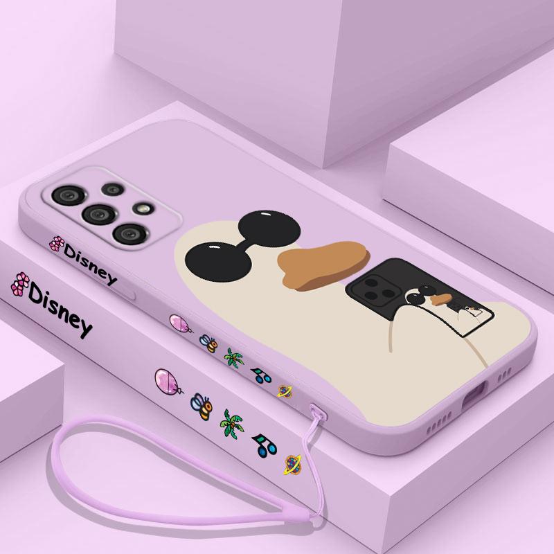 Duck With Sunglasses Cute Cartoon Phone Case For Samsung A73 A53 A33 A52 A32 A71 A51 A21S A50 A30 5G Liquid Left Rope Soft Cover
