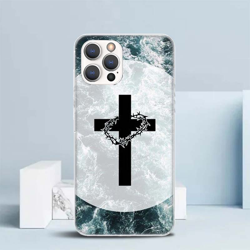 God Jesus Pray Cross Soft Cover for iPhone 16 17 Air 15 14 Pro Max 16E Phone Case 13 Mini 12 11 7 SE 8 Print Pattern Fit Cases 1