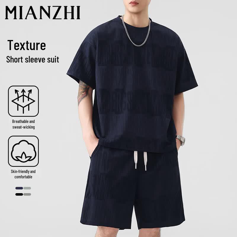 Men s Summer Loose Jacquard T-shirt & Shorts Set 4XL