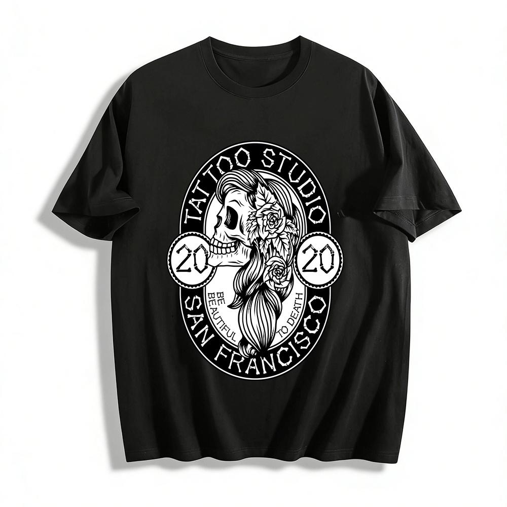 2020 San Francisco Tattoo Studio Skull Rose Graphic Tee Pure cotton T-shirt XXS
