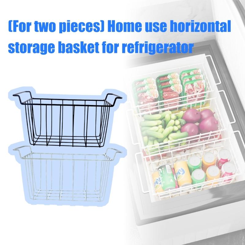 Pack of 2 Sturdy Freezer Baskets Metal Wire Storage Organizers For Refrigerator Fridge With Ventilated Designs