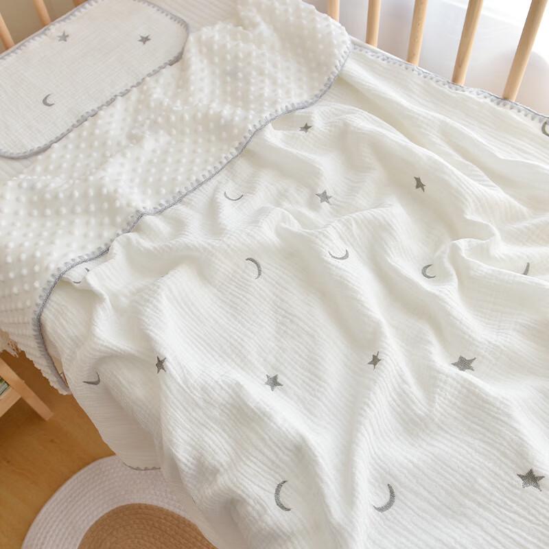 GPPNKC Embroidered Gauze & Minky Dot Comfort Blanket
