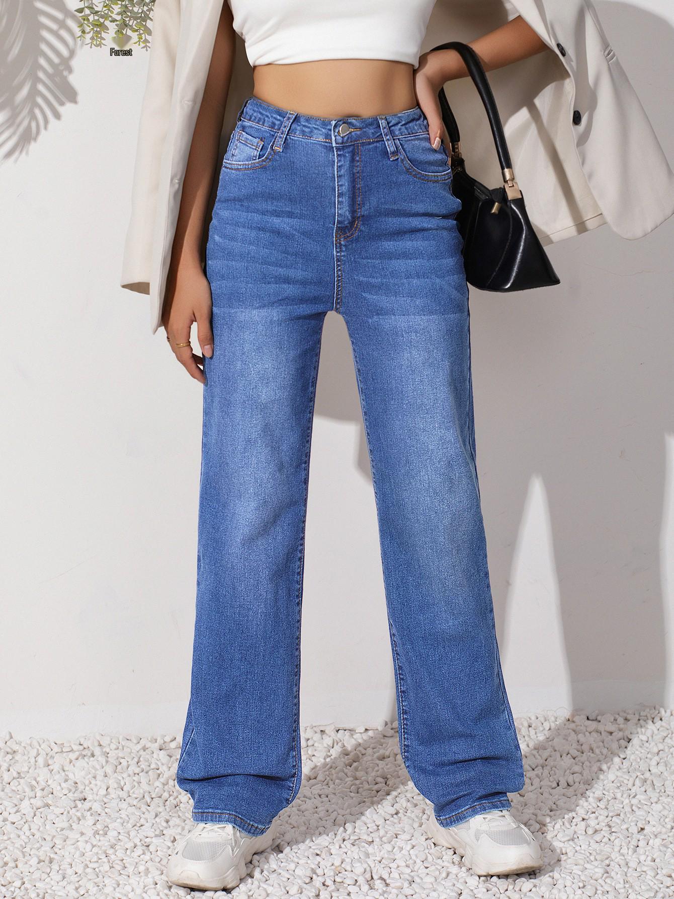 2025 European Style Women s Slightly Elastic Straight-Leg Jeans S синий