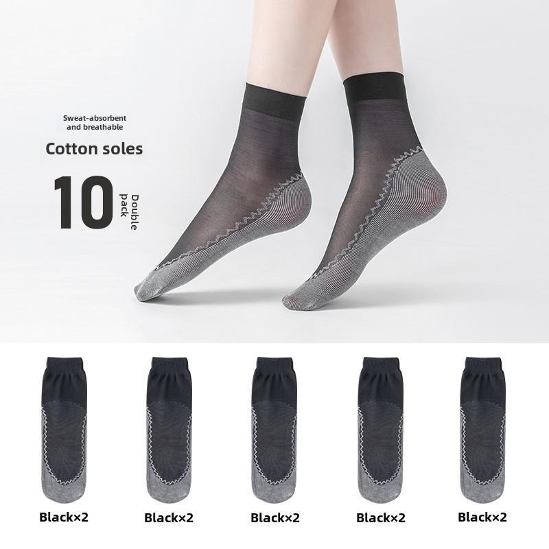 Bonas Women's Transparent Non-Slip Short Socks - Spring/Summer Thin Crystal Silk, Cotton Sole, Anti-Hook, Wear-Resistant.