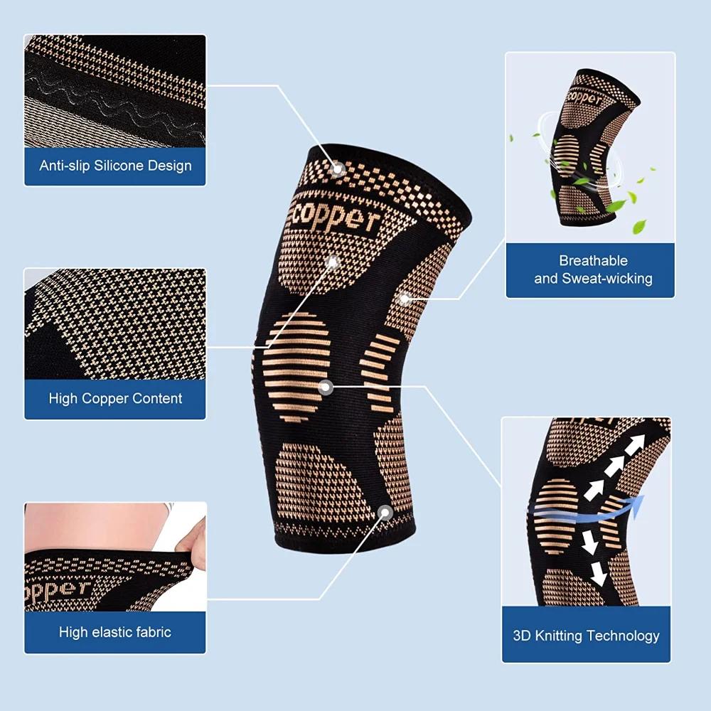 Ginocchiere in Rame Maniche a Compressione per Lesione del Menisco LCA Artrite Dolore Articolare Sollievo Supporto per Allenamento Sportivo
