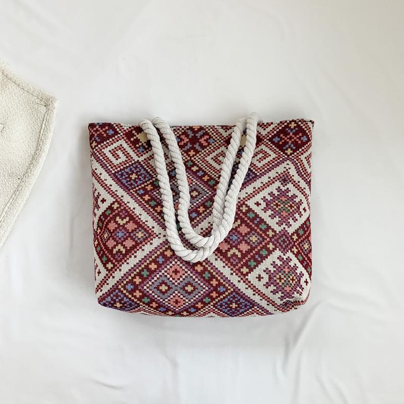 Women's 2024 Large Capacity Ethnic Style Tote: Trendy Single Shoulder Commuting Bag for Students