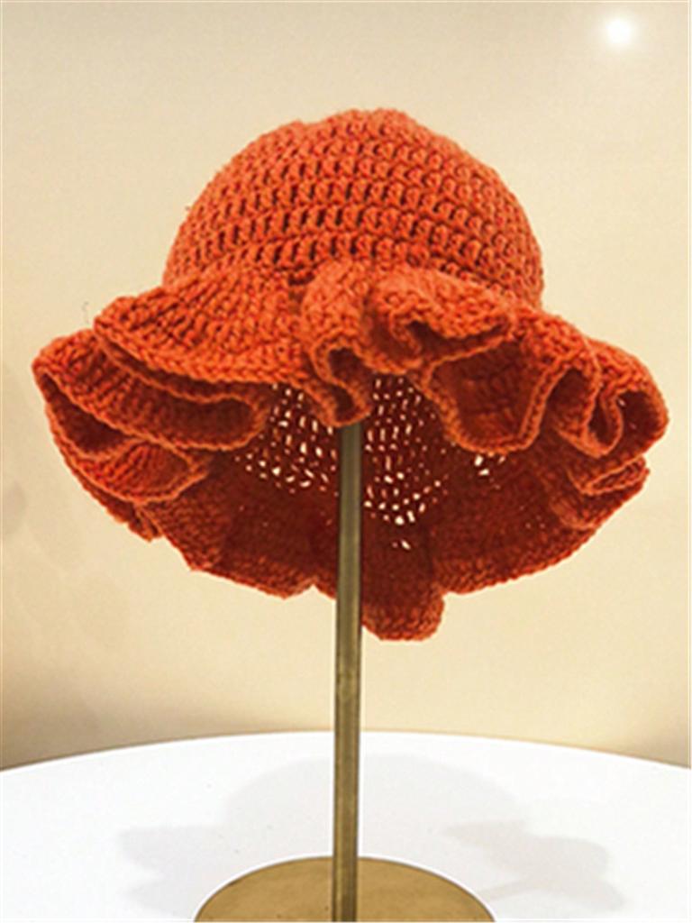 Women's Autumn & Winter Street Style Unique Handmade Crochet Ruched Brim Knitted Hat, Colorful Party Beanie Unisex for Daily Wear Halloween