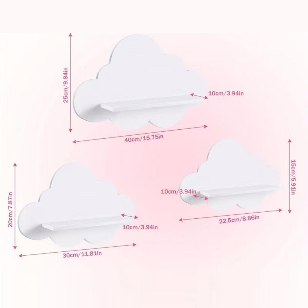 Cute Wall Shelves 3 Pieces Floating Storage Cloud-Shaped Aesthetic Room Decor Shelves For Kid's Room Nursery Kitchen Workplace
