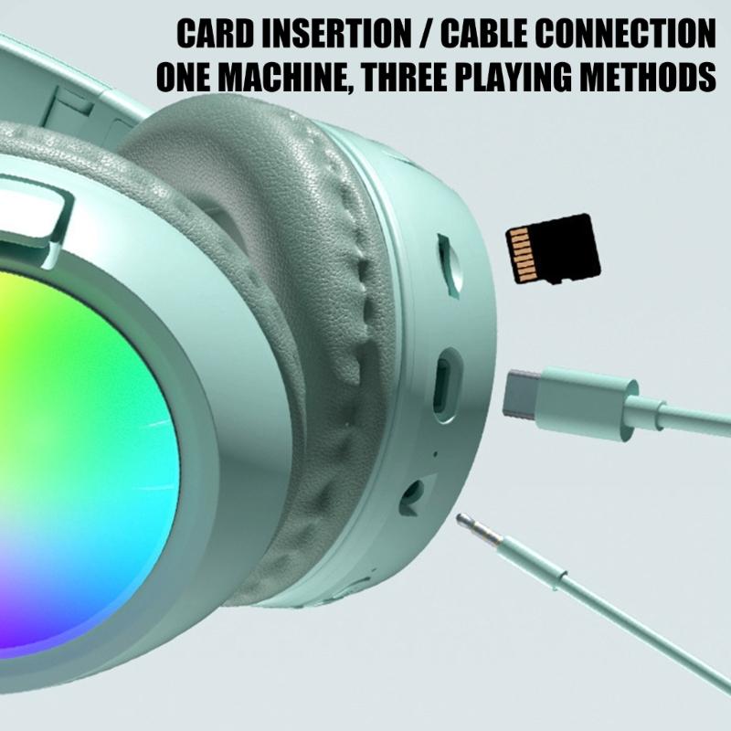 Foldable LED Gaming Headphone with Noise Canceling Bluetooth-compatible 5.4 Long Battery Life Auxiliary TF Card Support