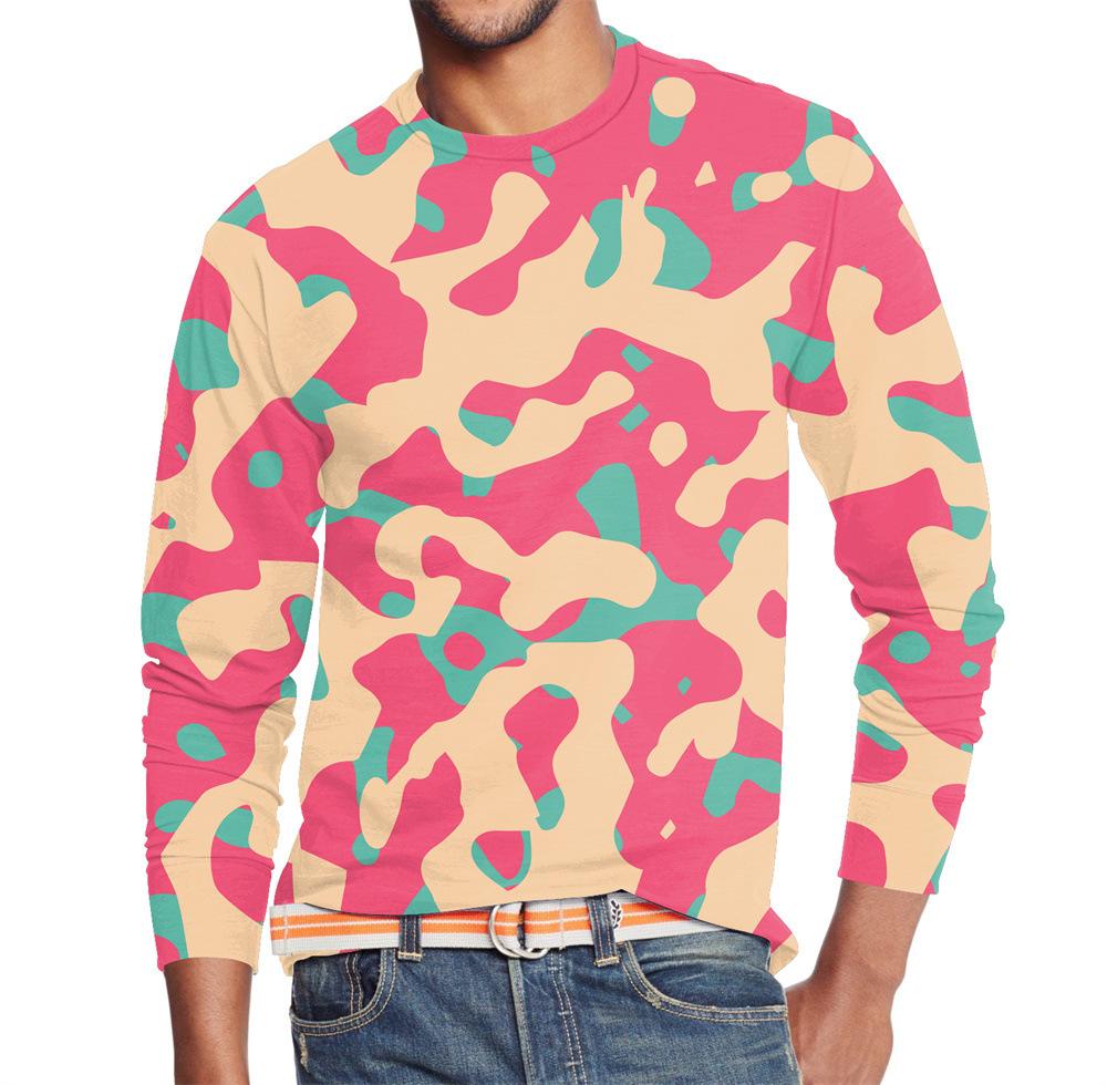 Men's Summer Long Sleeve Outdoors Camouflage Colorful Print T-Shirt Top Men Streetwear Clothing Long Sleeve T-Shirt Women's Pullover