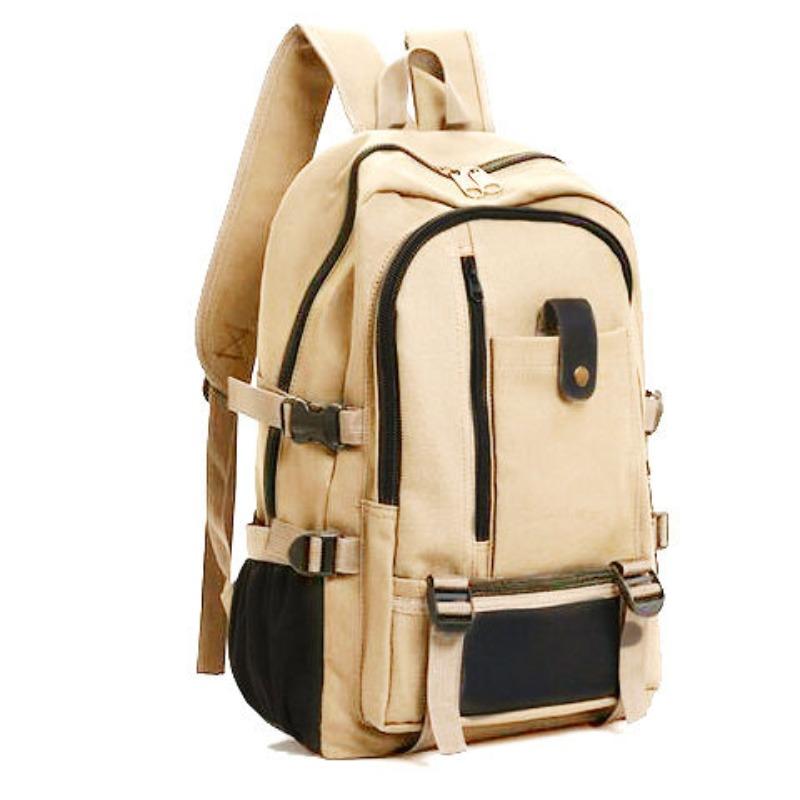 Men's Large Capacity Lightweight Breathable Durable Canvas Backpack Simple School Bag Travel Bag