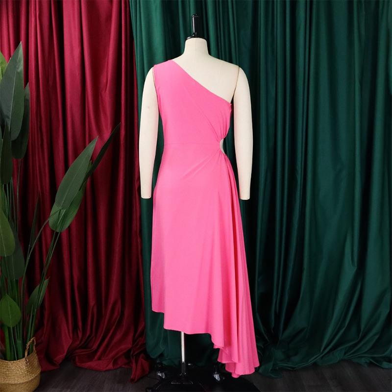 Solid Color One Shoulder Cutout Irregular High Waist Plus Size Sexy Long Dress For Women