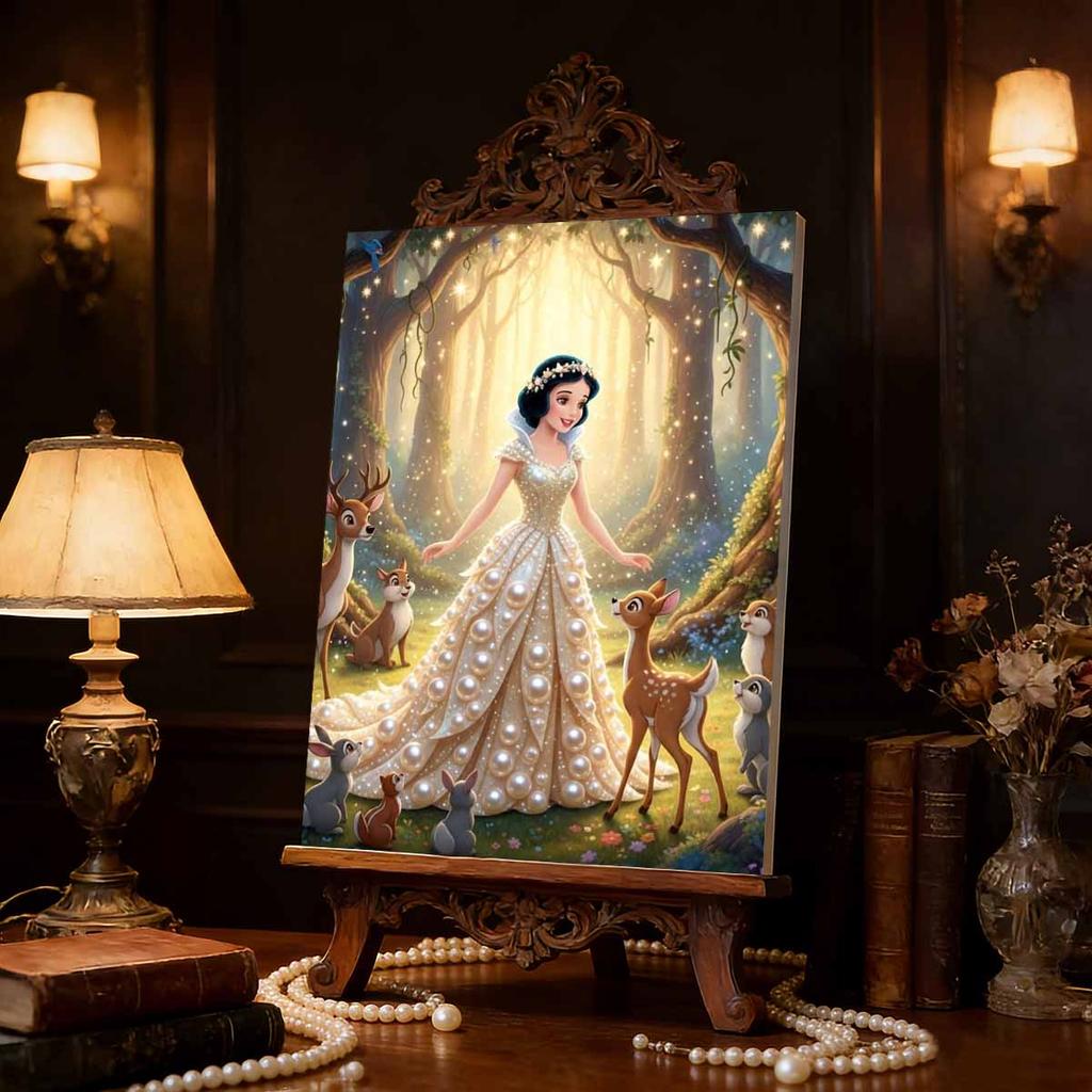 Disney Snow White Pearl Canvas Decor Set - 5D Artificial Pearl Jigsaw Puzzle Embroidered Home Decorative Handmade Gift
