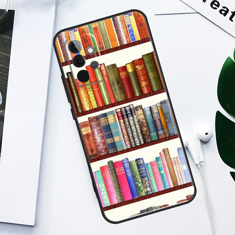 Vintage BOOK Bookworm bookshelf For Samsung Galaxy A06 A05 A16 A54 A34 A14 A55 A35 A15 A53 A33 A13 A22 A32 A52 Phone Case