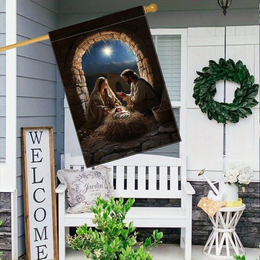 1PC Double-Sided Christmas Garden Flag - Polyester, Jesus Birth Scene, Outdoor Lawn Decoration, No Electricity Needed