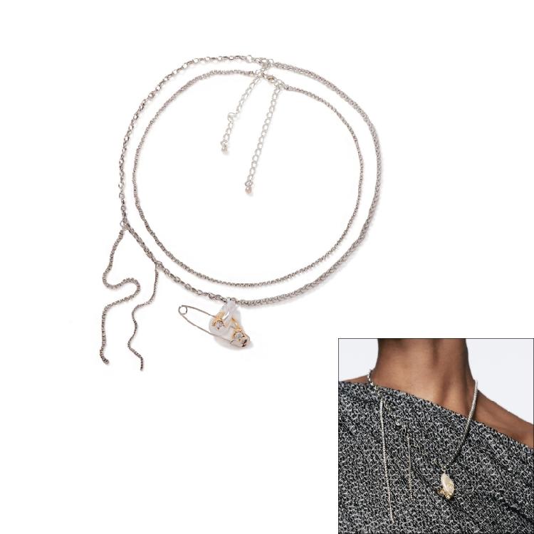 Modern Asymmetric Chain and Pin Pendant Necklace Adjustable Length Neckchain Elegant Jewelry for Casual Outfits