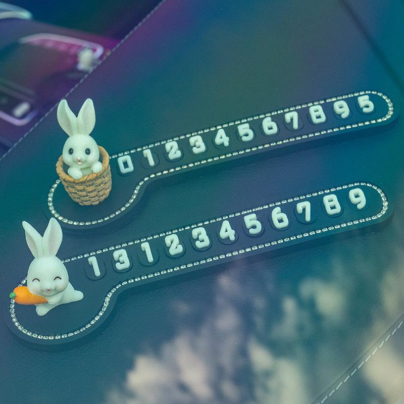 Car Temporary Stop Sign Multifunctional Cartoon Bunny Phone Number Temporary Parking Card Prompt License Plate Decoration