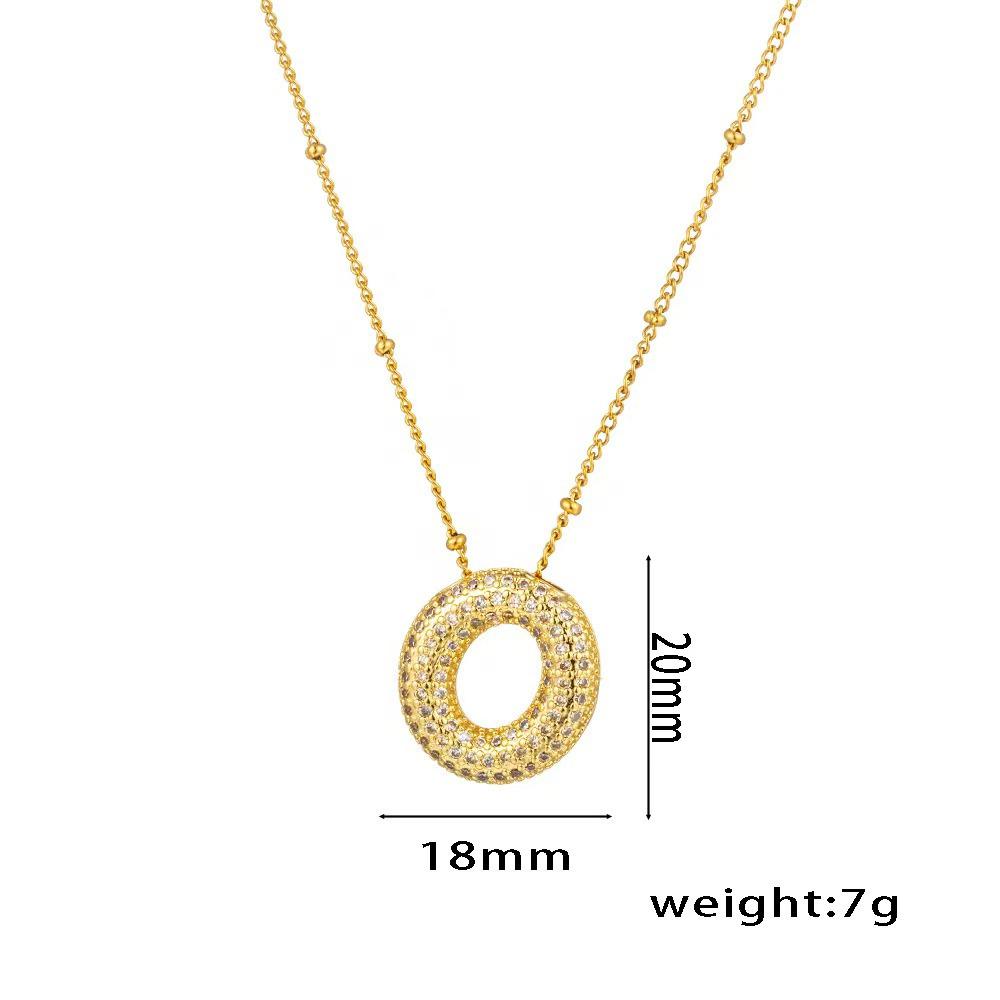 18K Gold-Plated Copper Necklace with Micro-Inlaid Zirconia & 26 Letter Pendant - Classic and Versatile European-American Jewelry