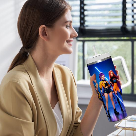 Edelstahlbecher mit Henkel Isolierter Autobecher 40oz Großes Fassungsvermögen Wasserflasche Thermobecher für Reisen Weihnachtsgeschenk für Freunde Familie