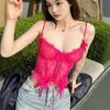 Women's Sweetheart Neck Sleeveless Lace Corset Top Slim Fit Sweet Floral Print Bustier Camisole