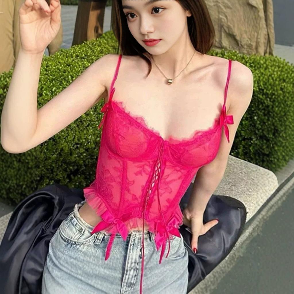 Women's Sweetheart Neck Sleeveless Lace Corset Top Slim Fit Sweet Floral Print Bustier Camisole