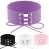 Kvinnors vintage punk gotisk snörning Faux mocka bred Choker kort halsband