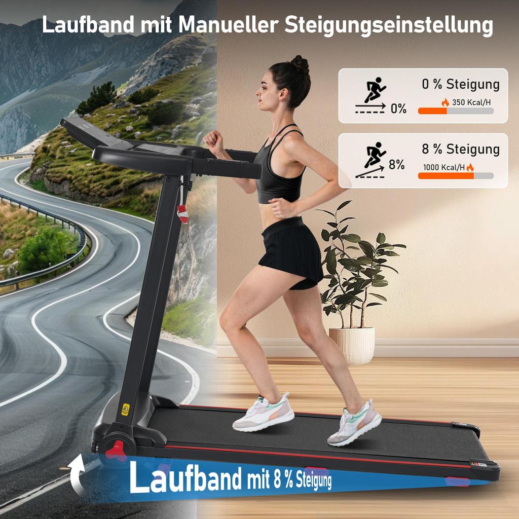 Treadmill with Incline Function, 3.0 Hp, Foldable, For Home Use, 14 Km/H, 8% Incline, 120 Kg